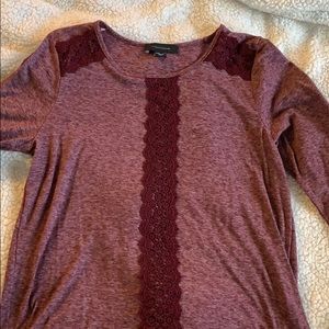 Maroon long sleeve blouse with lace detail